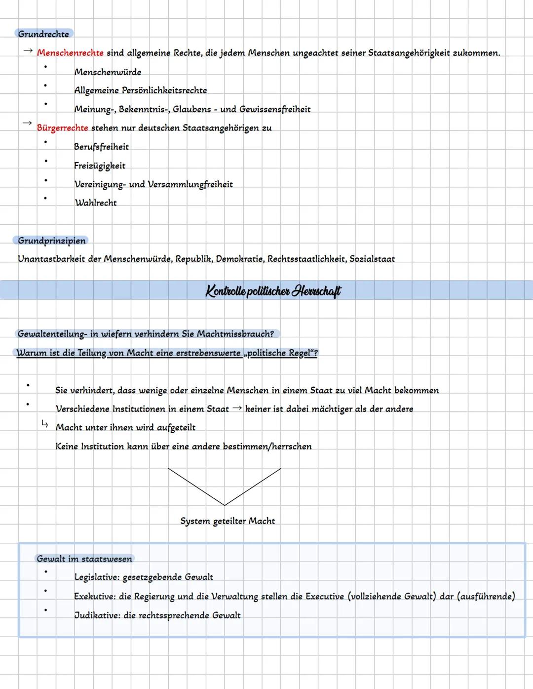 Gemeinschaftskunde
Grundrechte
= besonders wichtige Gesetze, die im Grundgesetz GG in Art. 1-19 verankert sind und unter das den unmittelbar