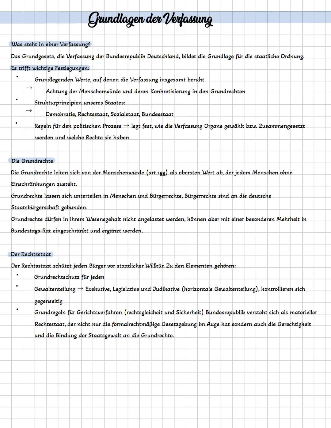 Gemeinschaftskunde
Grundrechte
= besonders wichtige Gesetze, die im Grundgesetz GG in Art. 1-19 verankert sind und unter das den unmittelbar