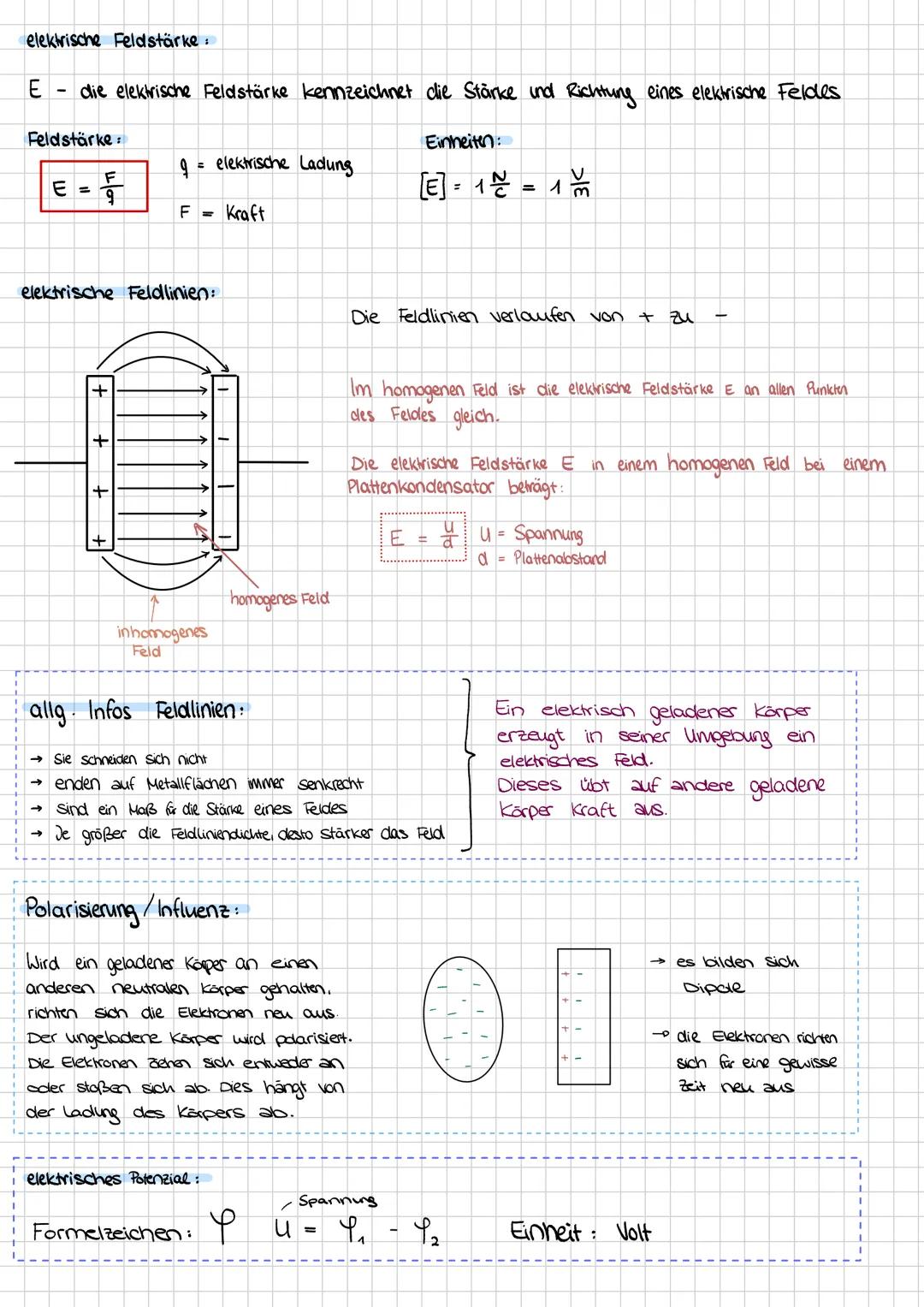 elektrische Feldstärke
E
die elektrische Feldstärke kennzeichnet die Stärke und Richtung eines elektrische Feldes
Feldstärke
Einheiten
9 = e