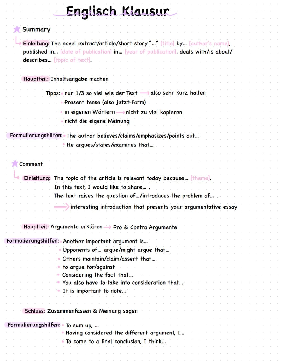 Summary & Comment schreiben Englisch Klausur – Seite 1