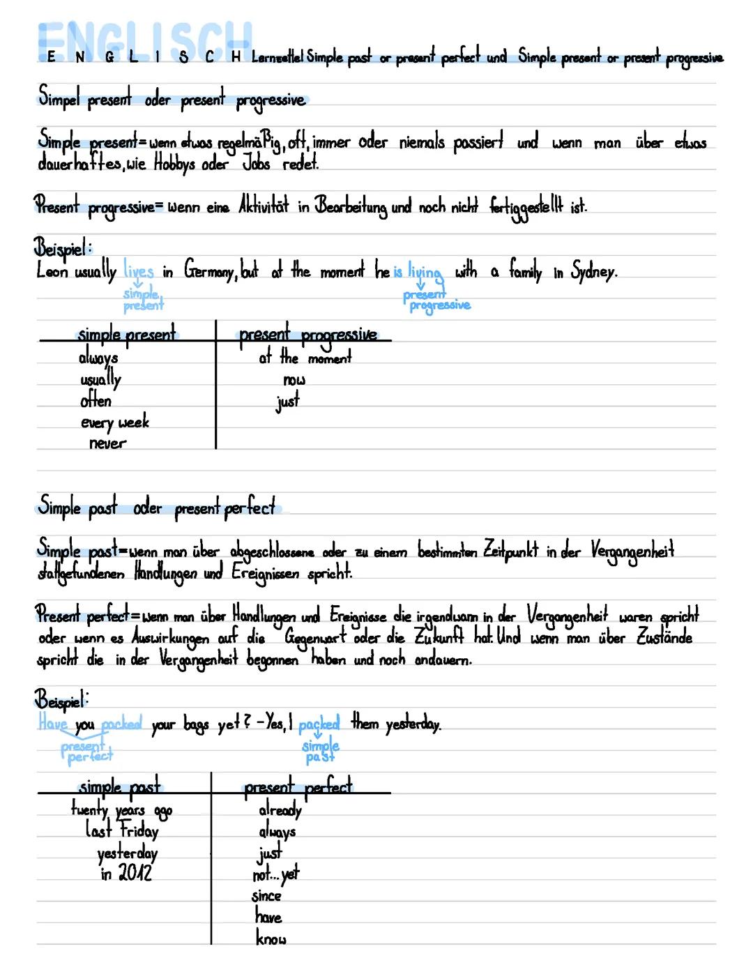 Simple past or present Perfect und Simple present or present progressive