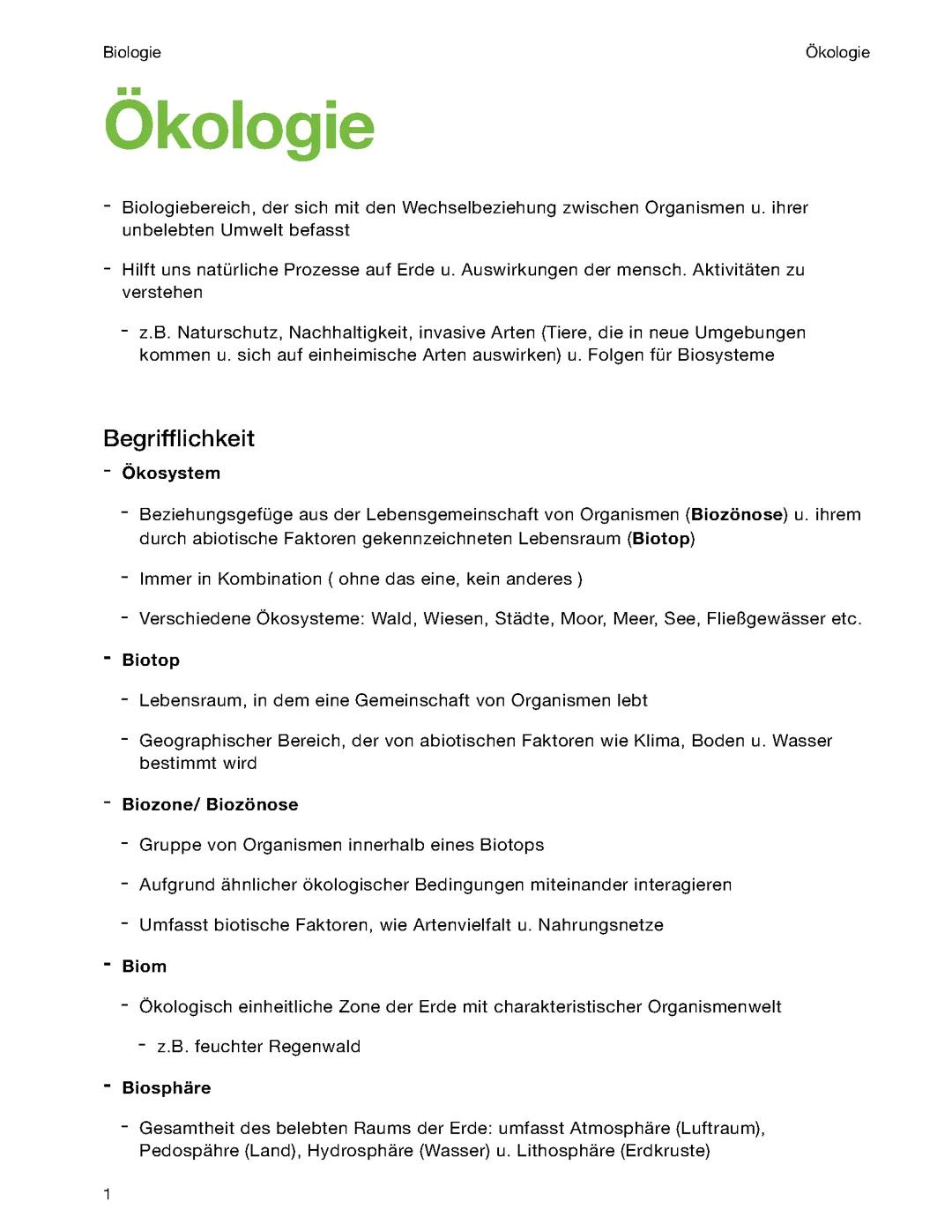 Ökologie Grundkurs Biologie