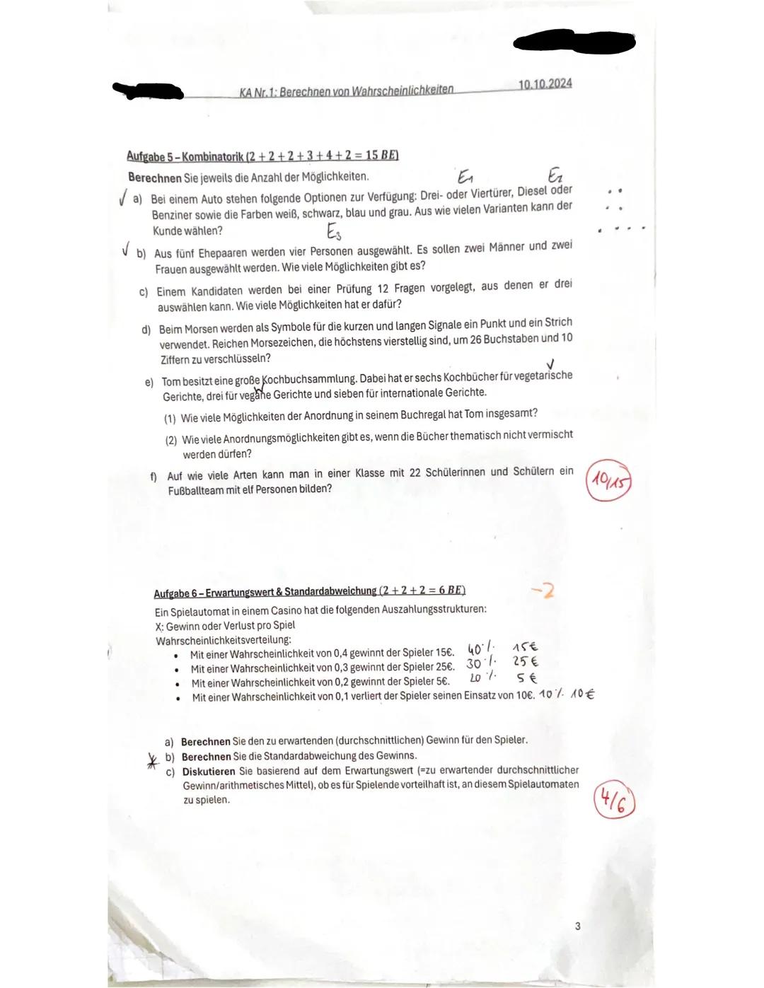 vanessa wolf
13555.
Wolf
Q3
Vor- und Nachname:,
KA Nr.1: Berechnen von Wahrscheinlichkeiten
1.KURSARBEIT
Berechnen von Wahrscheinlichkeiten