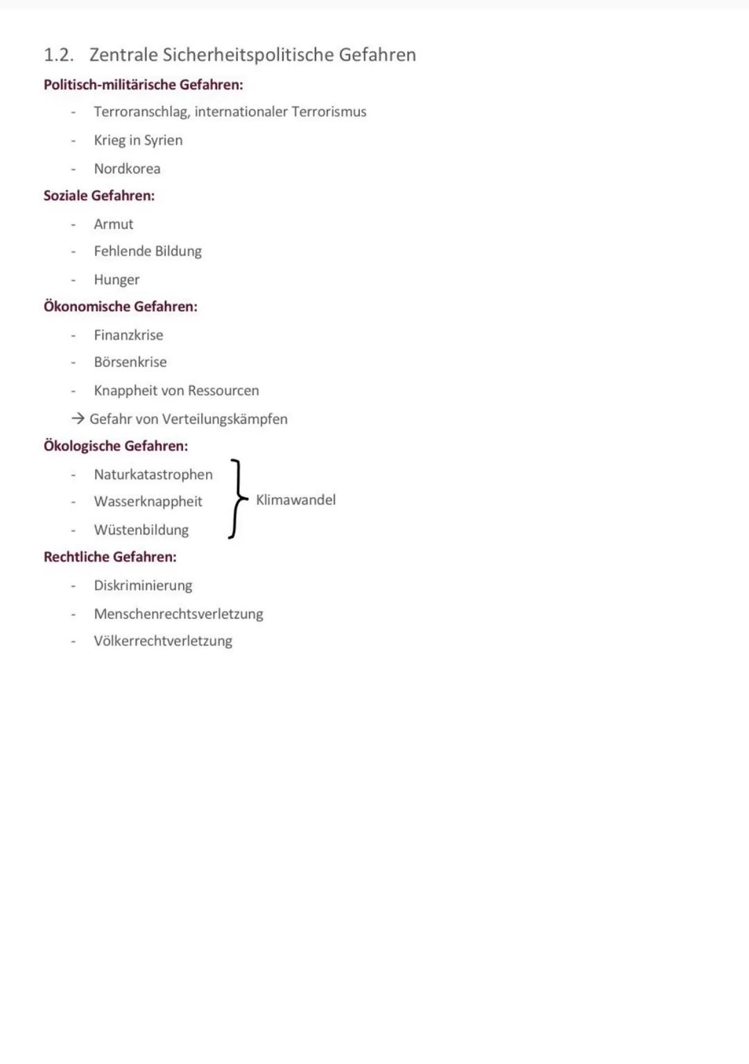 PUG Klausur 15.11
1. Frieden und Sicherheit als zentrale Motive deutscher Außenpolitik
1.1. Friedensbegriffe
Negativer Friedensbegriff: Abwe