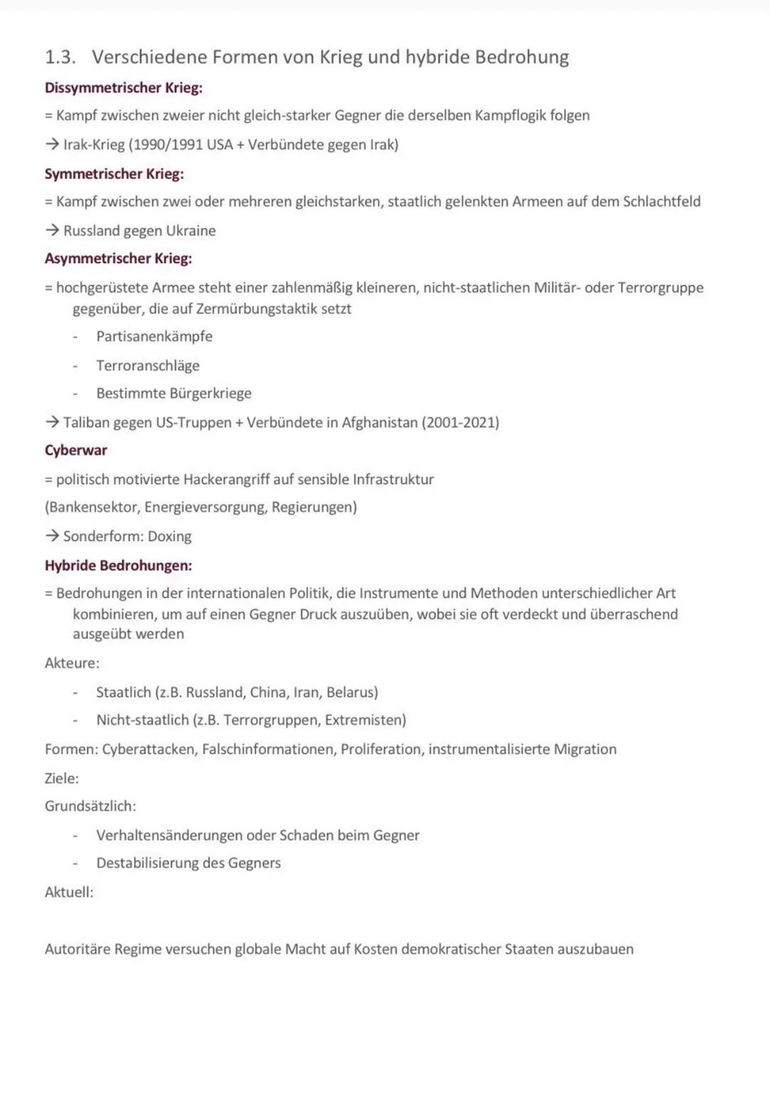 PUG Klausur 15.11
1. Frieden und Sicherheit als zentrale Motive deutscher Außenpolitik
1.1. Friedensbegriffe
Negativer Friedensbegriff: Abwe