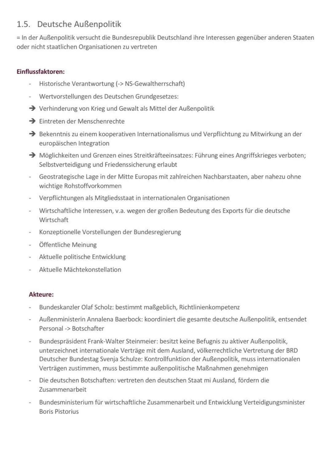 PUG Klausur 15.11
1. Frieden und Sicherheit als zentrale Motive deutscher Außenpolitik
1.1. Friedensbegriffe
Negativer Friedensbegriff: Abwe