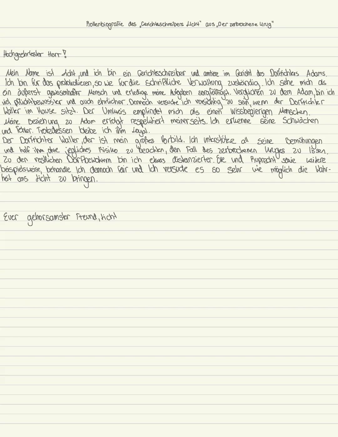 Rollenbiografie zum Gerichtsschreiber Licht aus „der Zerbrochene Krug“