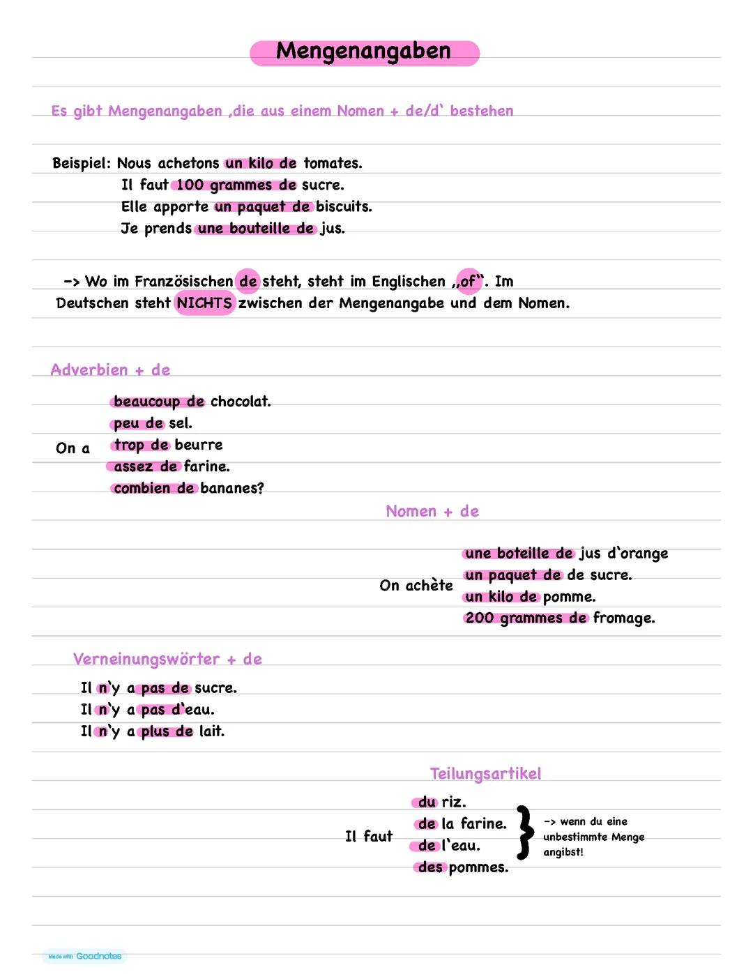 Mengenangaben/Französisch