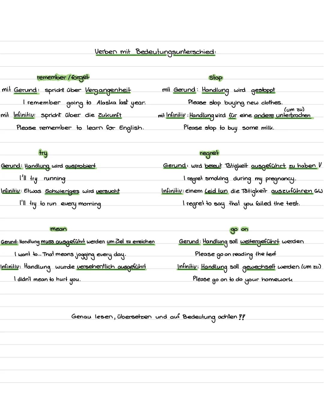 Gerund
Gerund oder Infinitiv
Infinitiv
... ist eine Verbform die wie ein Substantiv
verwendet werden kann
Verben nach denen immer Gerund kom
