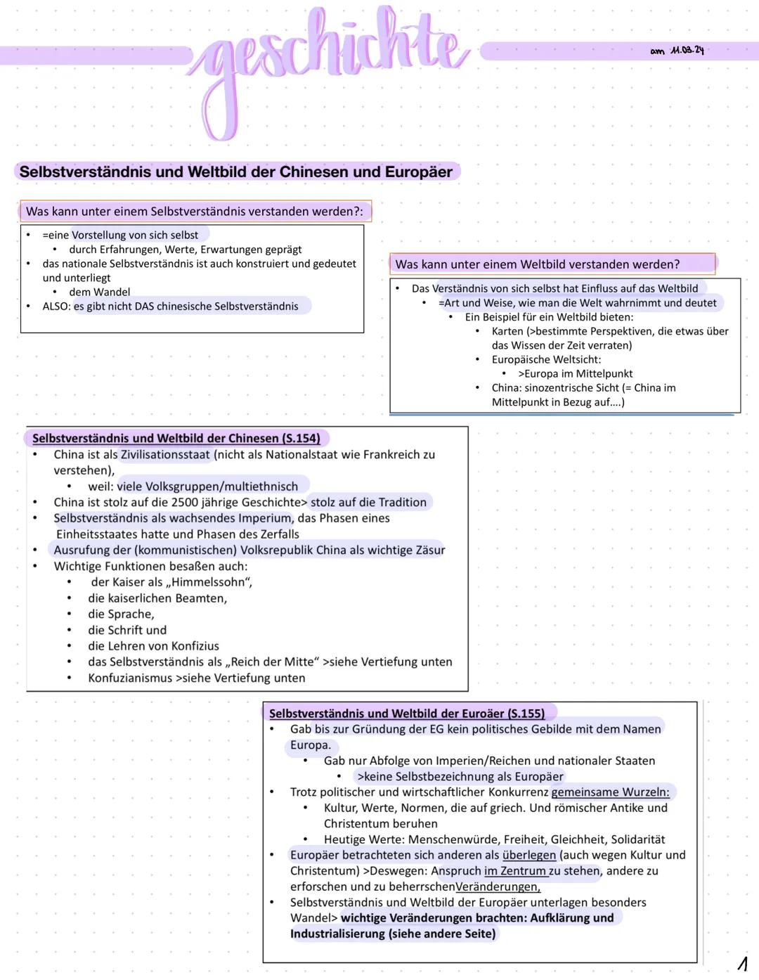 geschichte
Selbstverständnis und Weltbild der Chinesen und Europäer
am 11.03.24
Was kann unter einem Selbstverständnis verstanden werden?:
⚫