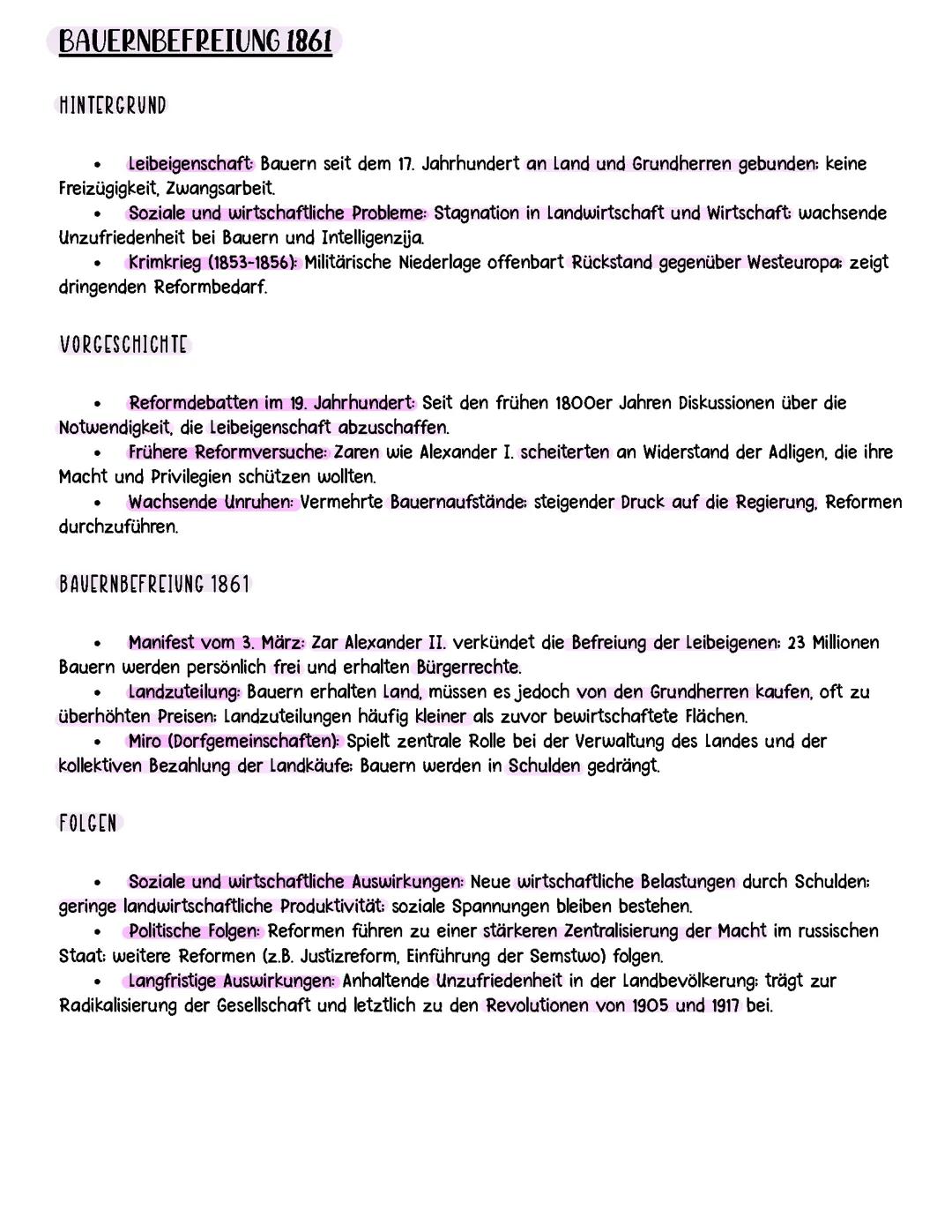 Zarenreich und Bauernbefreiung