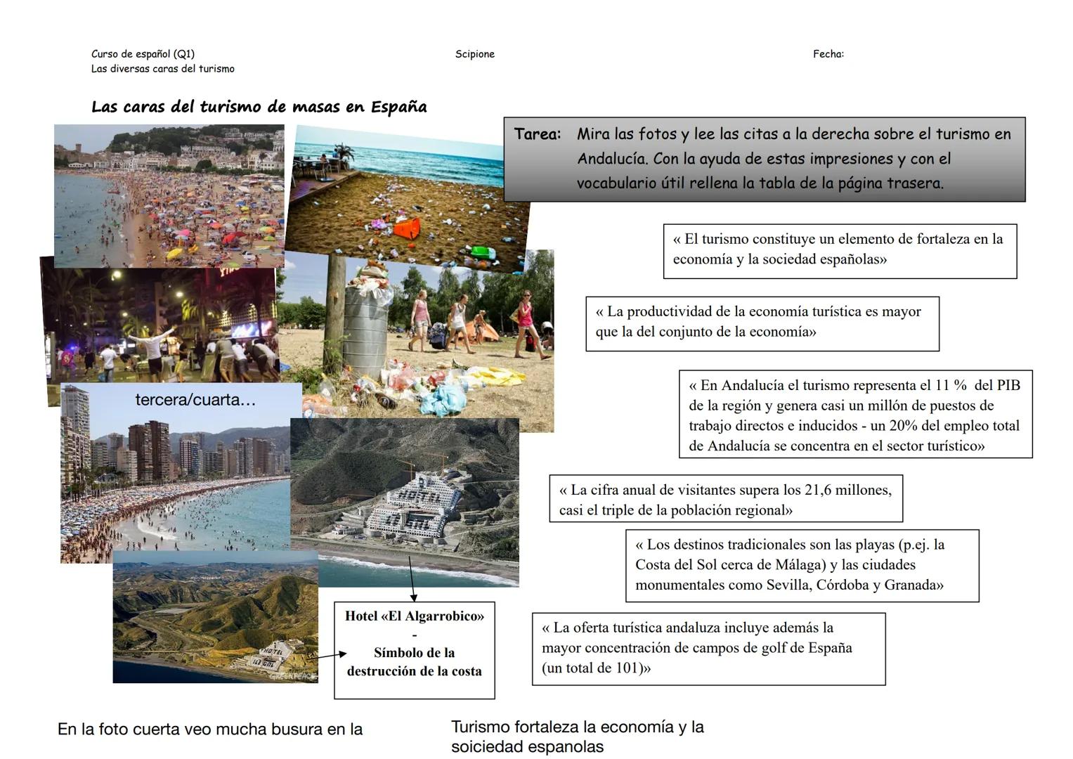 # Turismo
Spanisch Q1 - DOR Lösungen
TURISMO de
MASA(S)
para el turista
para la región
Rasgos
del
turismo
de masa
- vivir en complejos