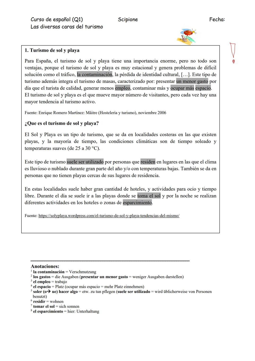 # Turismo
Spanisch Q1 - DOR Lösungen
TURISMO de
MASA(S)
para el turista
para la región
Rasgos
del
turismo
de masa
- vivir en complejos