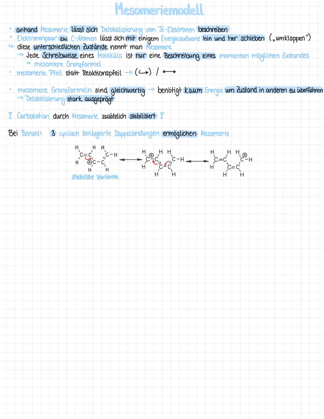 H
H
H
H
•
Benzol
Summenformel: Cotto
An C-Atome ist je 1 H-Atom gebunden
↳ regelmäßiges, ebenes Sechseck
Benzol aromatische Verbindung → bes
