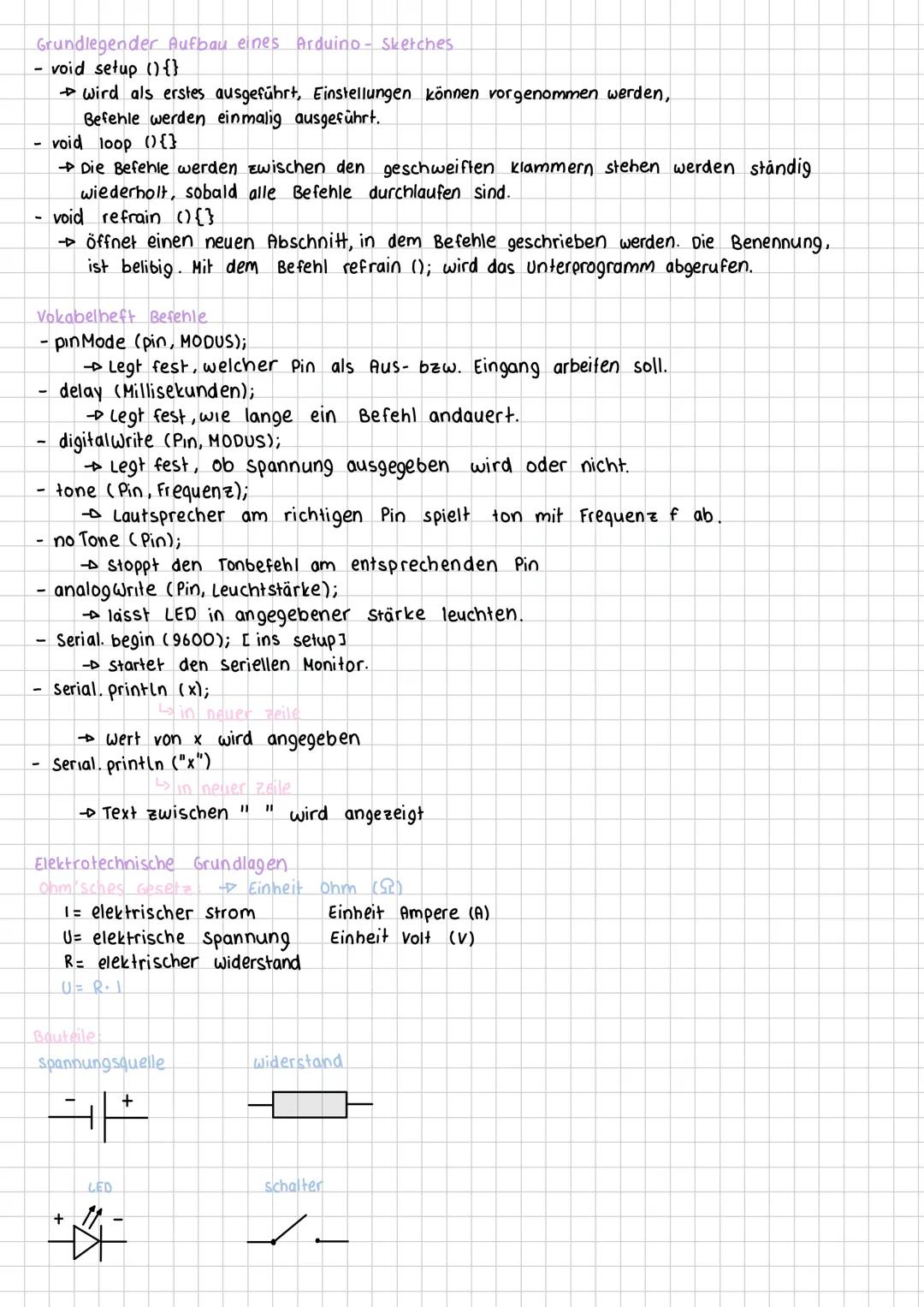 Grundlegender Aufbau eines Arduino - Sketches.
- void setup () {}
→ wird als erstes ausgeführt, Einstellungen können vorgenommen werden,