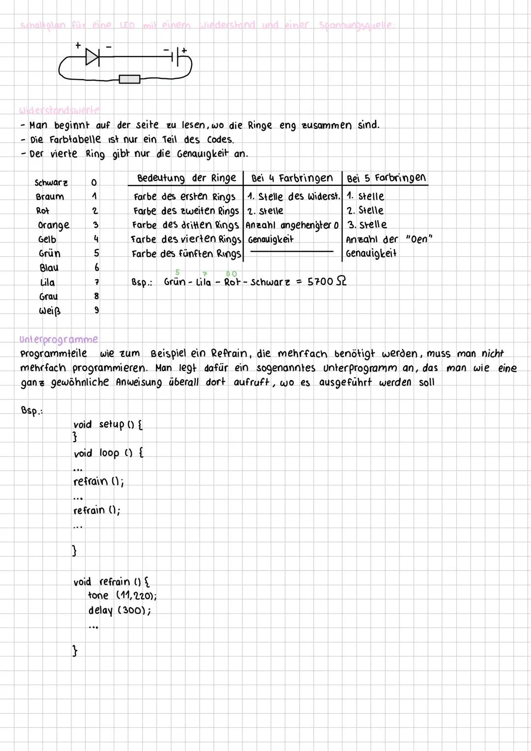 Grundlegender Aufbau eines Arduino - Sketches.
- void setup () {}
→ wird als erstes ausgeführt, Einstellungen können vorgenommen werden,