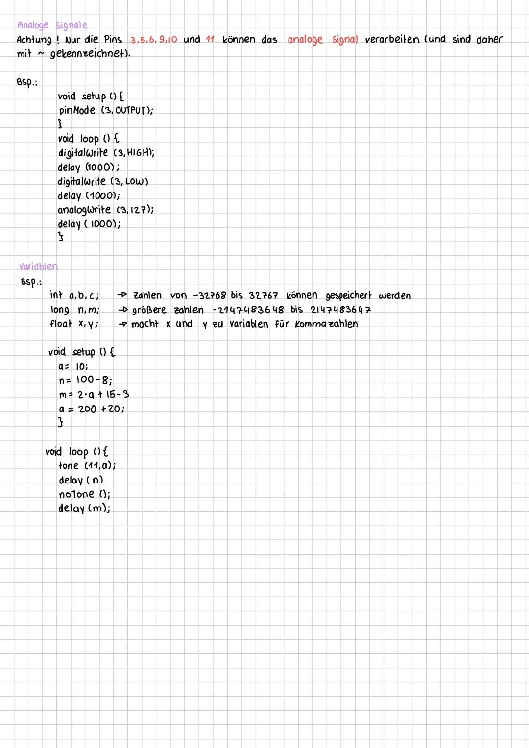 Grundlegender Aufbau eines Arduino - Sketches.
- void setup () {}
→ wird als erstes ausgeführt, Einstellungen können vorgenommen werden,