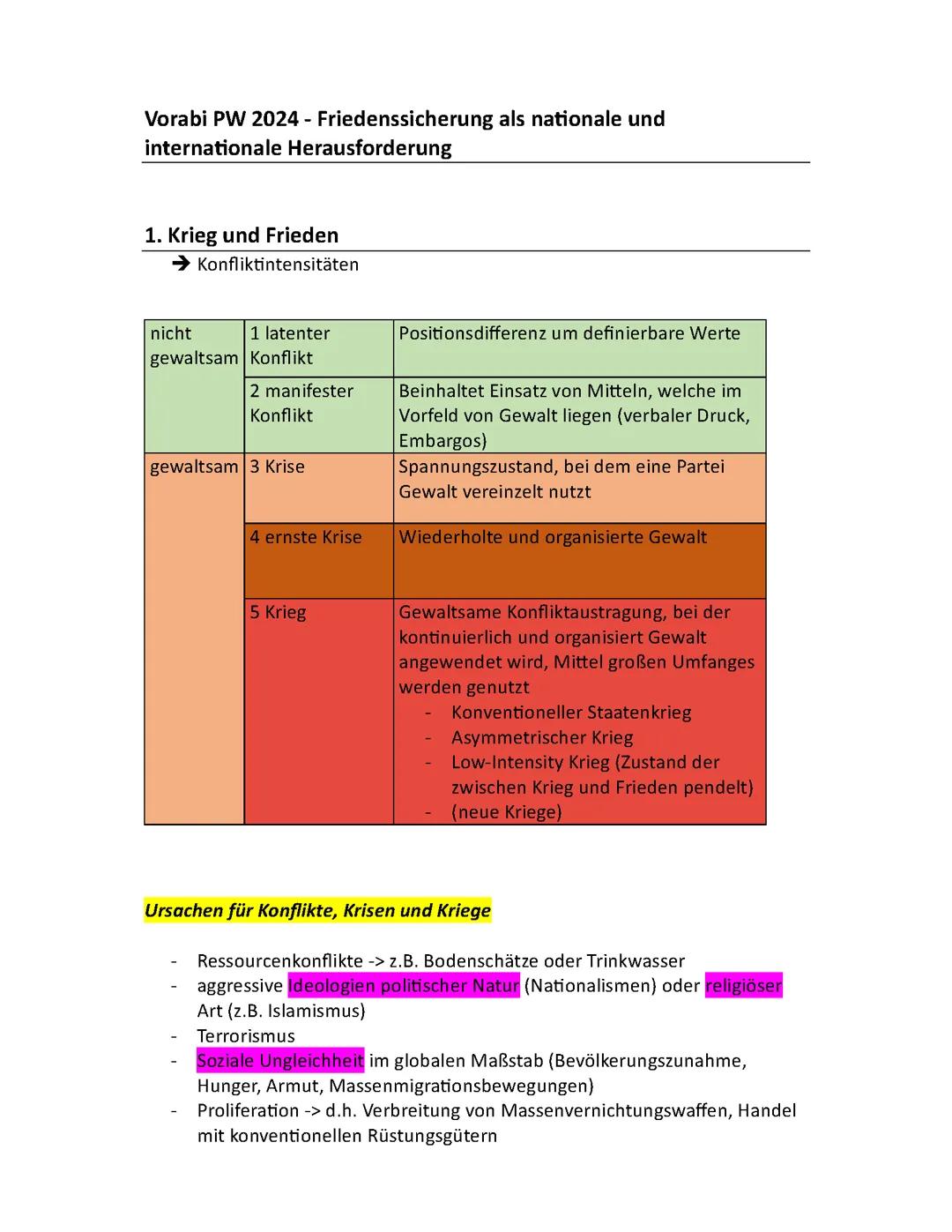 Vorabi Politik - Friedenssicherung als nationale und internationale Herausforderung