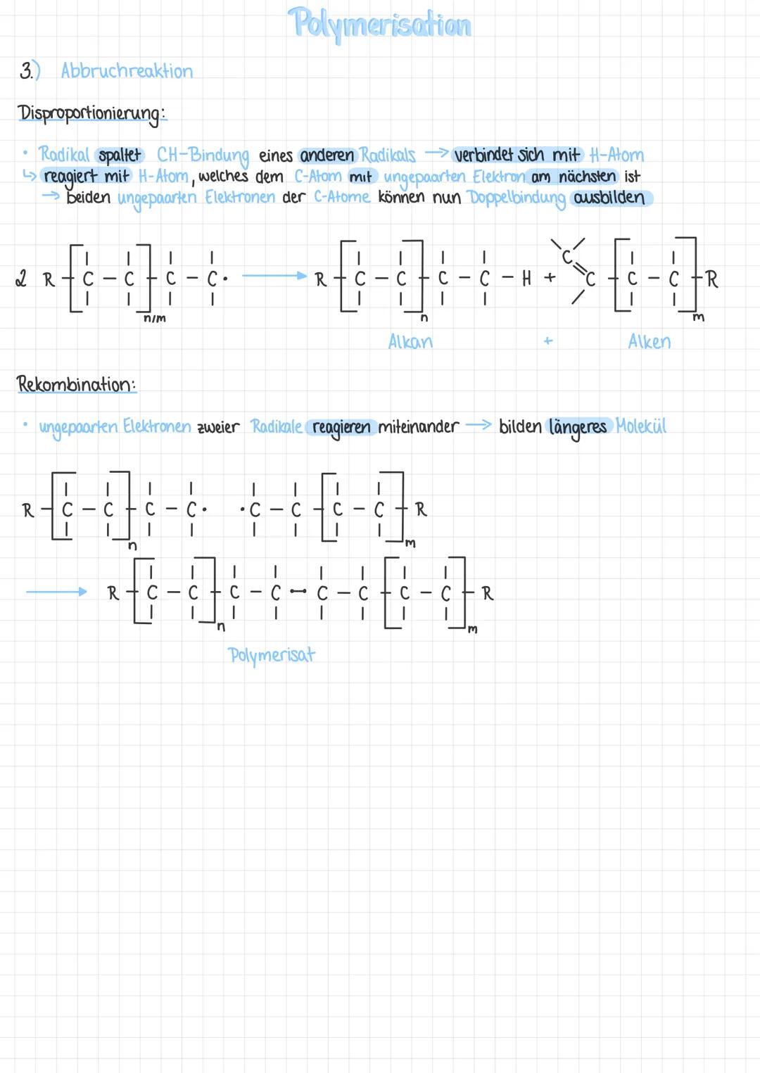# Polymerisation
radikalische Polymerisation:
- Monomere verbinden sich zu Polymeren, ohne wesentlicher Veränderung ihrer Zusammensetzung