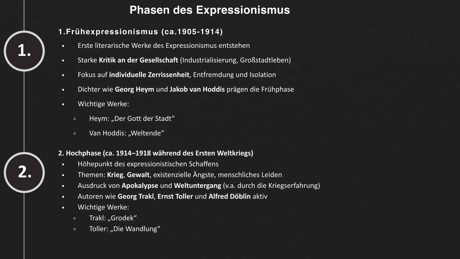 # Expressionis
mus Inhalts
angabe
01 Definition und Zeitraum
02 Historischer Hintergrund
03 Phasen des
Expressionismus
04 Motive und Themen
