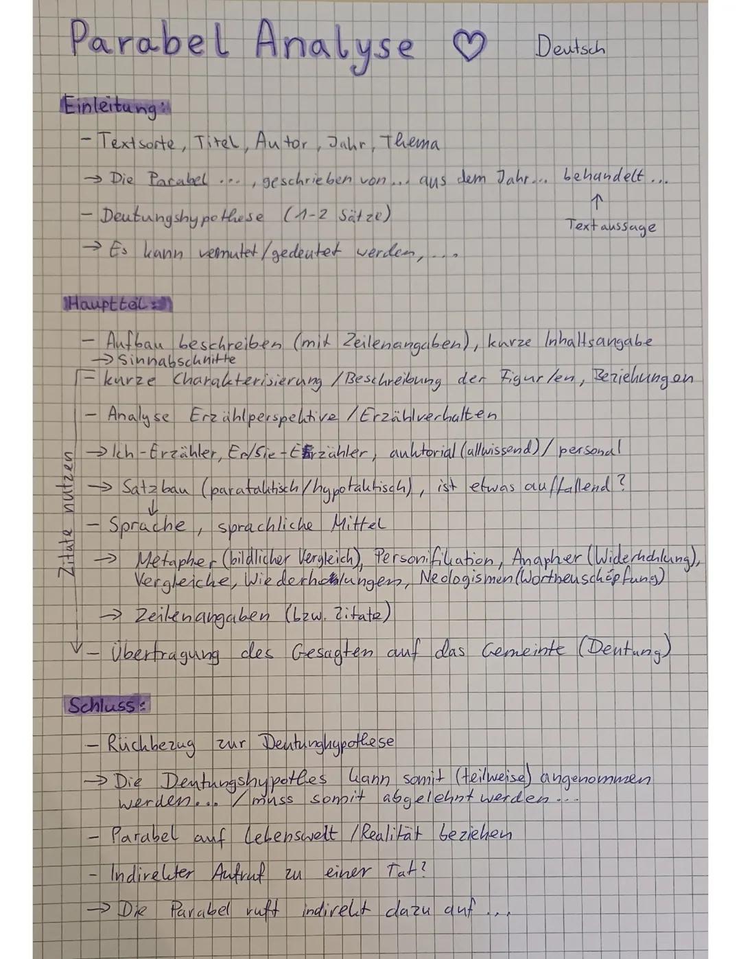 Deutsch, Parabel Analyse/Interpretation, Klasse 10