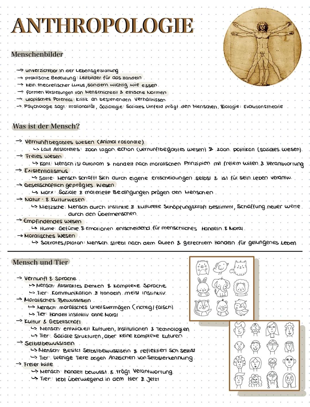 # ANTHROPOLOGIE
Menschenbilder
- unverzichtbar. in der Lebensgestaltung
- Praktiscne Bedeutung: Leitbilder für das Handein
- →kein. theore