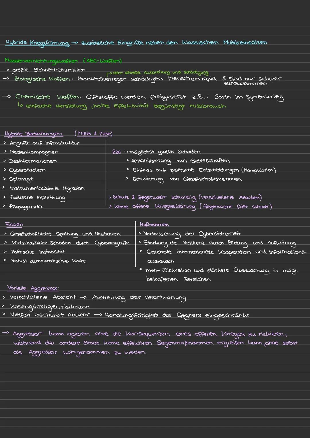 Hybride Kriegsführung zusätzliche Eingriffe neben den klassischen Militäreinsätzen
Massenvernichtungswaffen (ABC-Waffen)
> größle Sichherhe