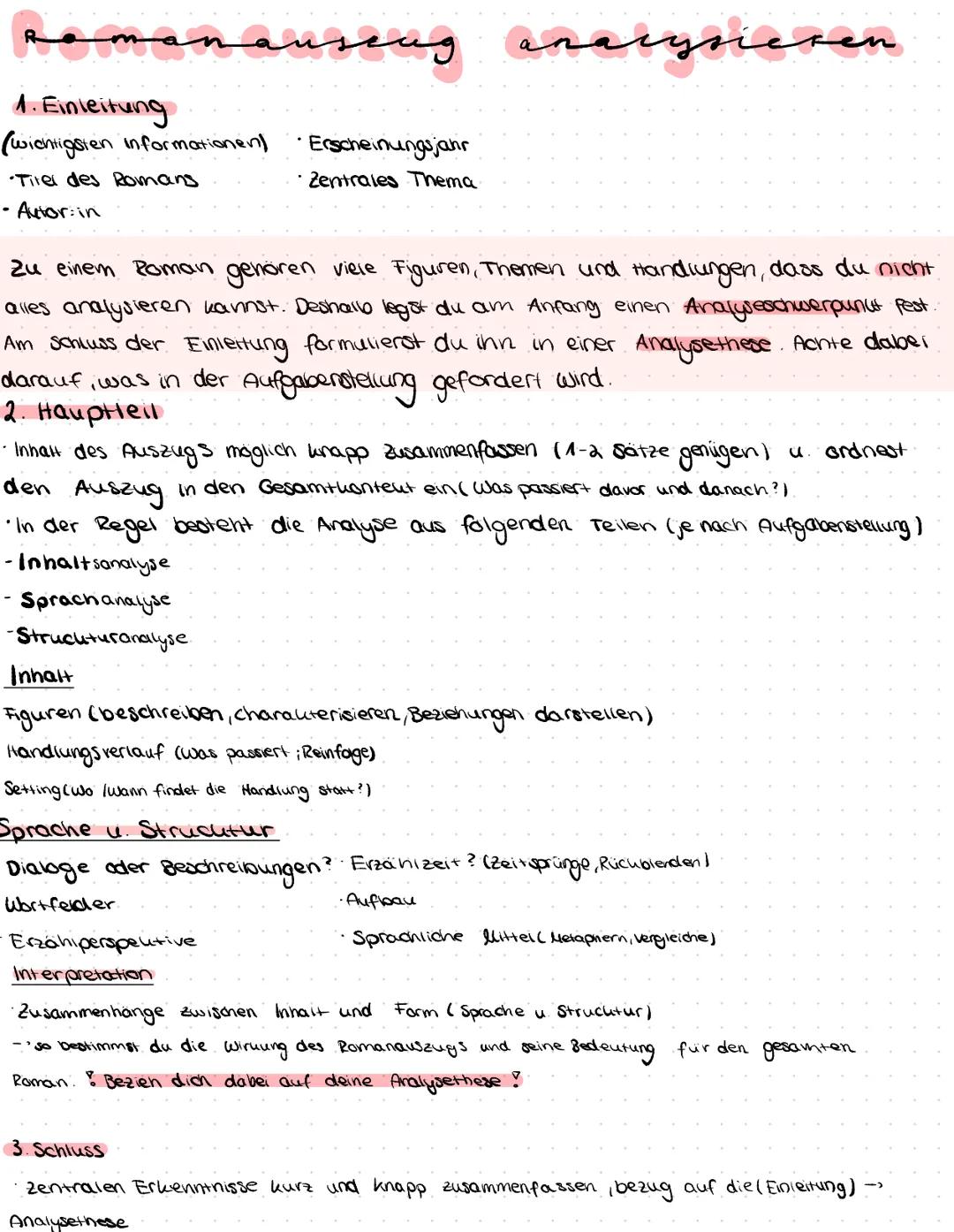 Romanauszug Analyse
