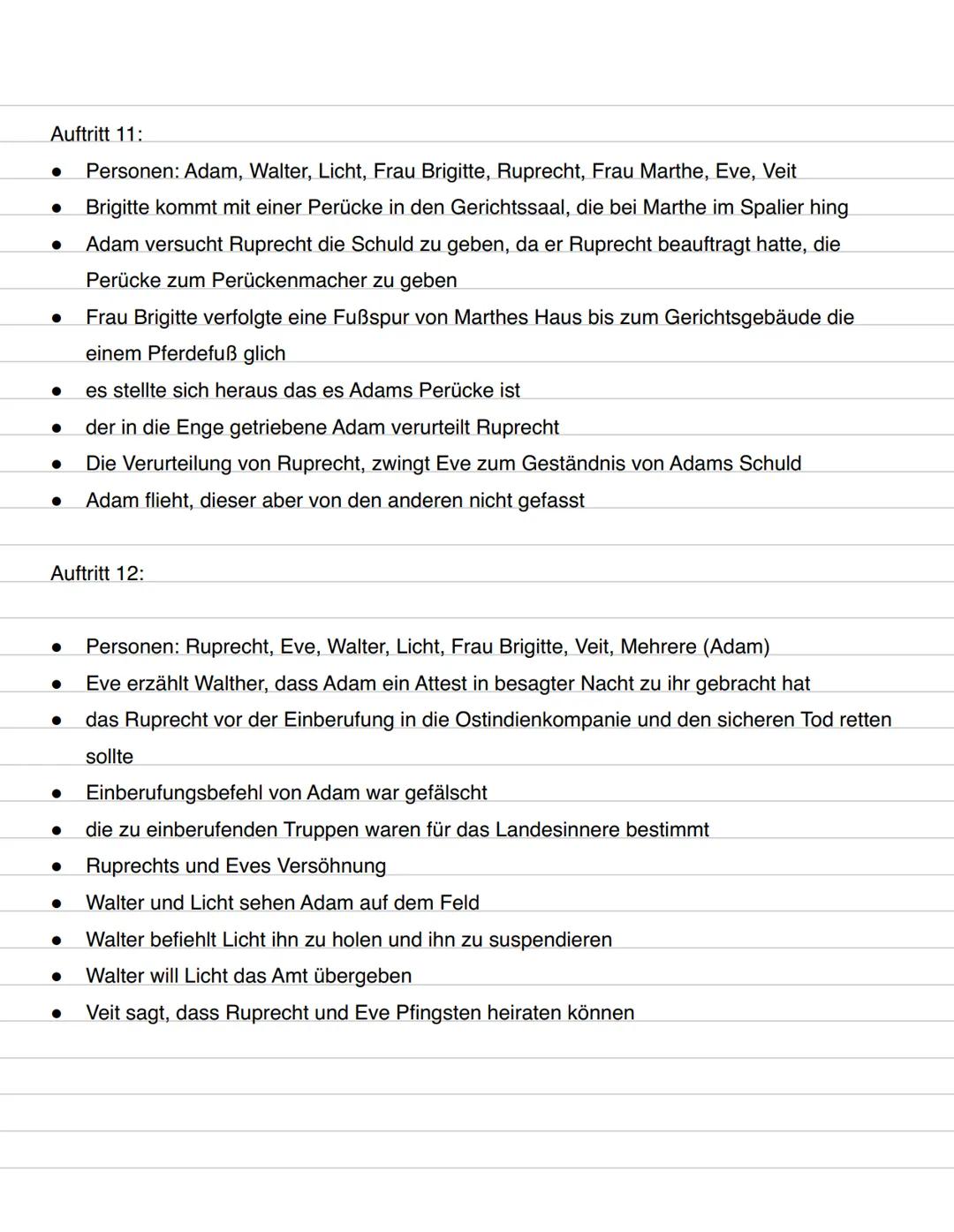 Inhaltsangabe,,der zerbrochene Krug"
Auftritt 1:
Personen: Adam, Licht
• Dorfrichter Adam bekommt in seiner Gerichtsstube Besuch von seinem