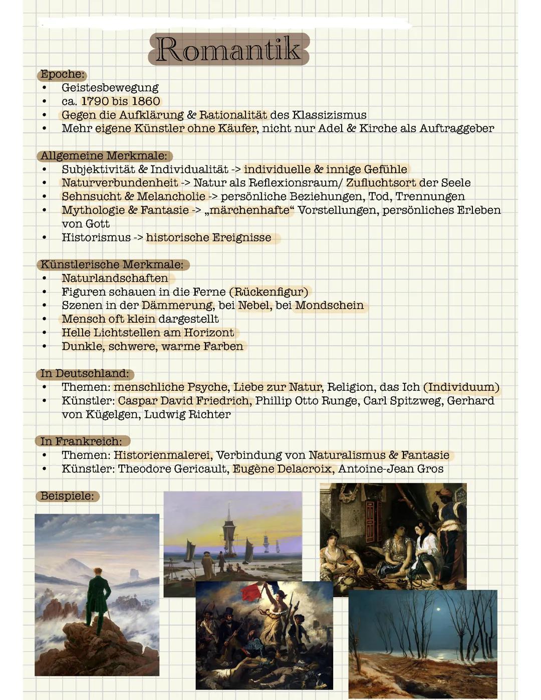 Kunst-Epochen/ Stilrichtungen Lernzettel