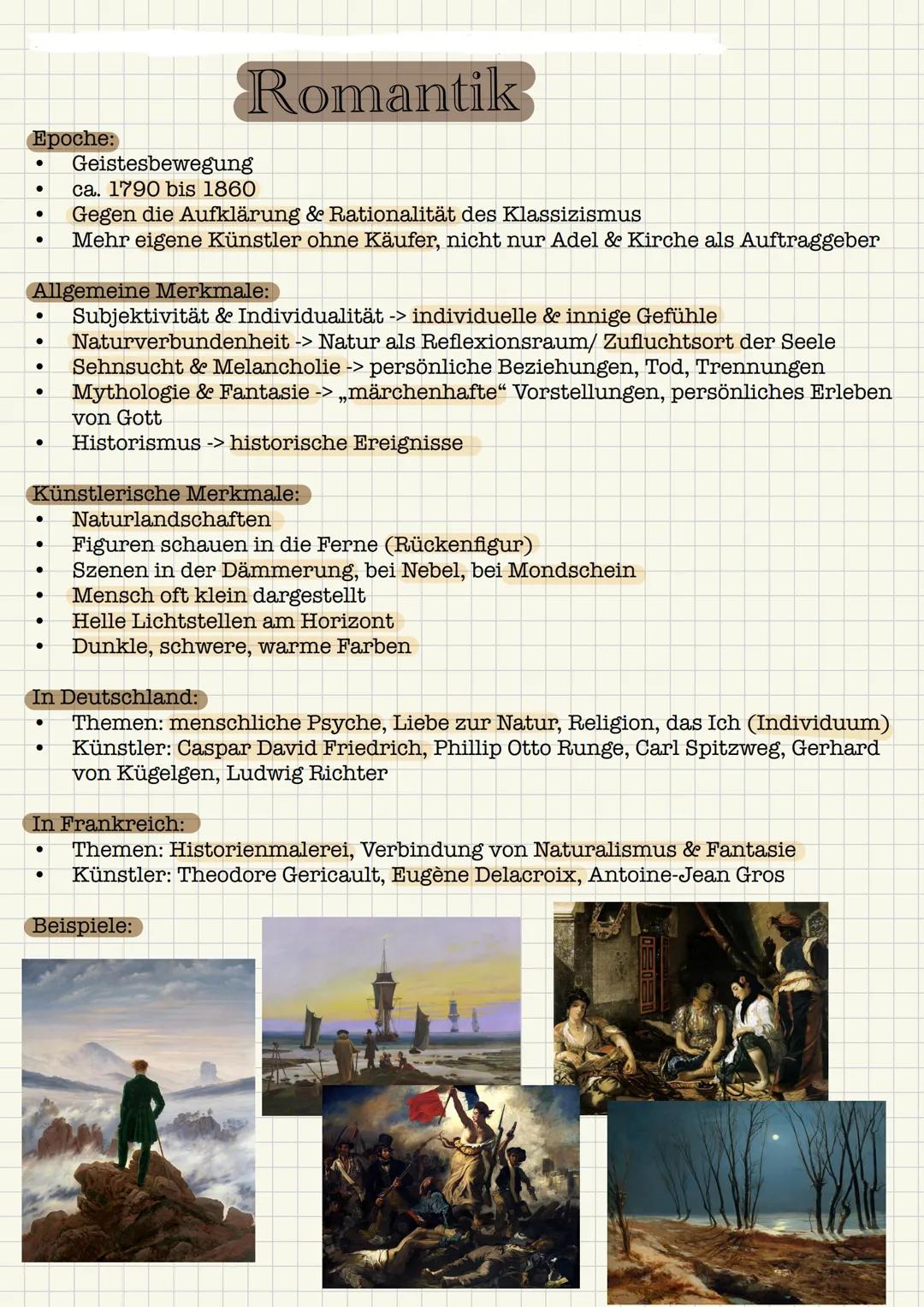 Romantik
Epoche:
.
Geistesbewegung
•
ca. 1790 bis 1860
•
•
Gegen die Aufklärung & Rationalität des Klassizismus
Mehr eigene Künstler ohne Kä