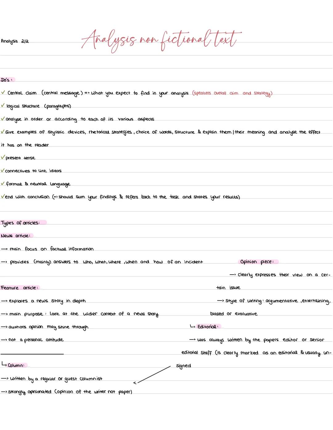 Analysis 112
Summary of a text
Before writing:
✓
Reading the text carefully & highlight key words / key sentences
(Divide the text into diff