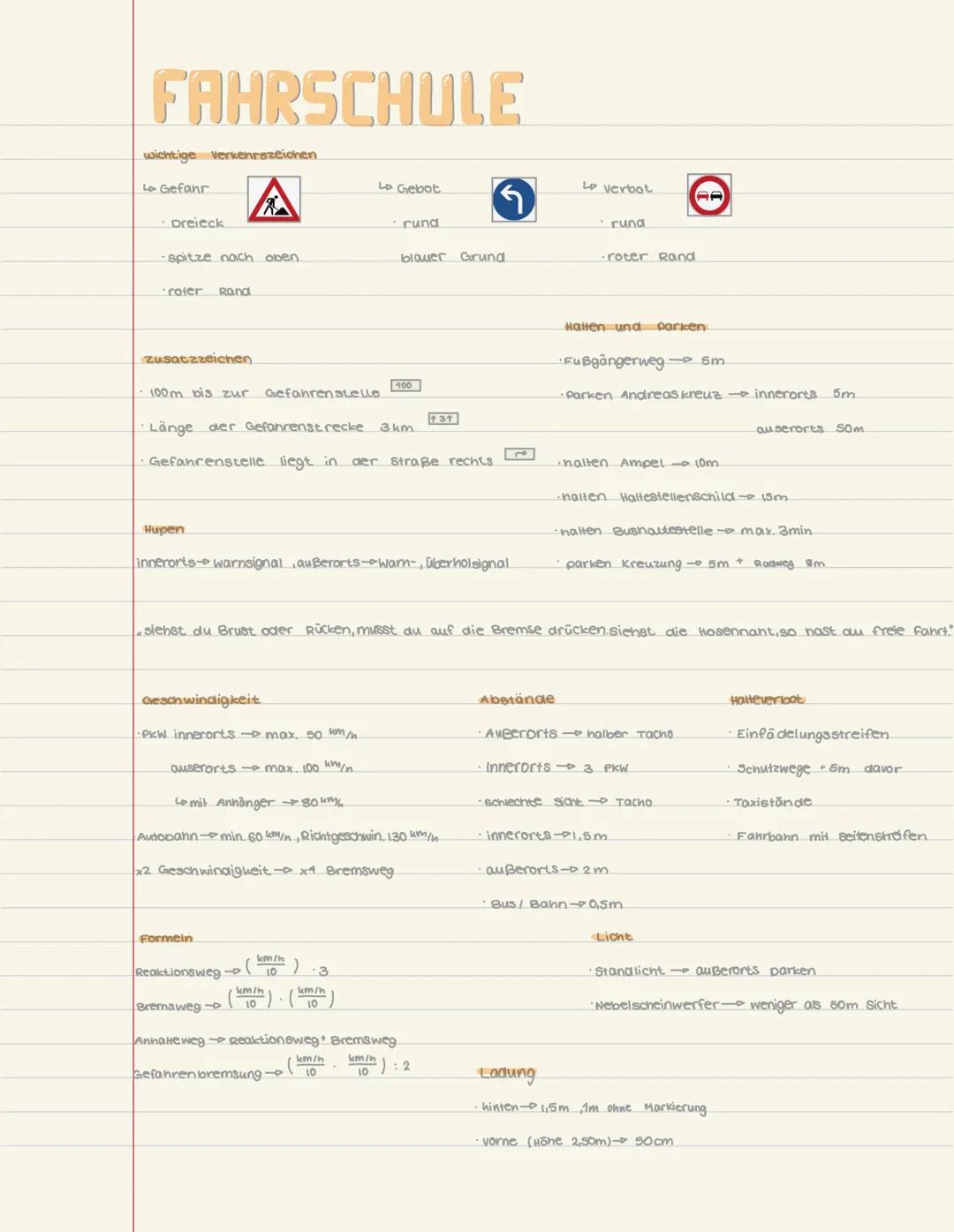 # FAHRSCHULE
wichtige Verkehrszeichen.
- Lo Gefanr
- Dreieck
- spitze nach oben.
- roter Rand
Lo Gebot
- rund
- blauer Grund
Lo ver