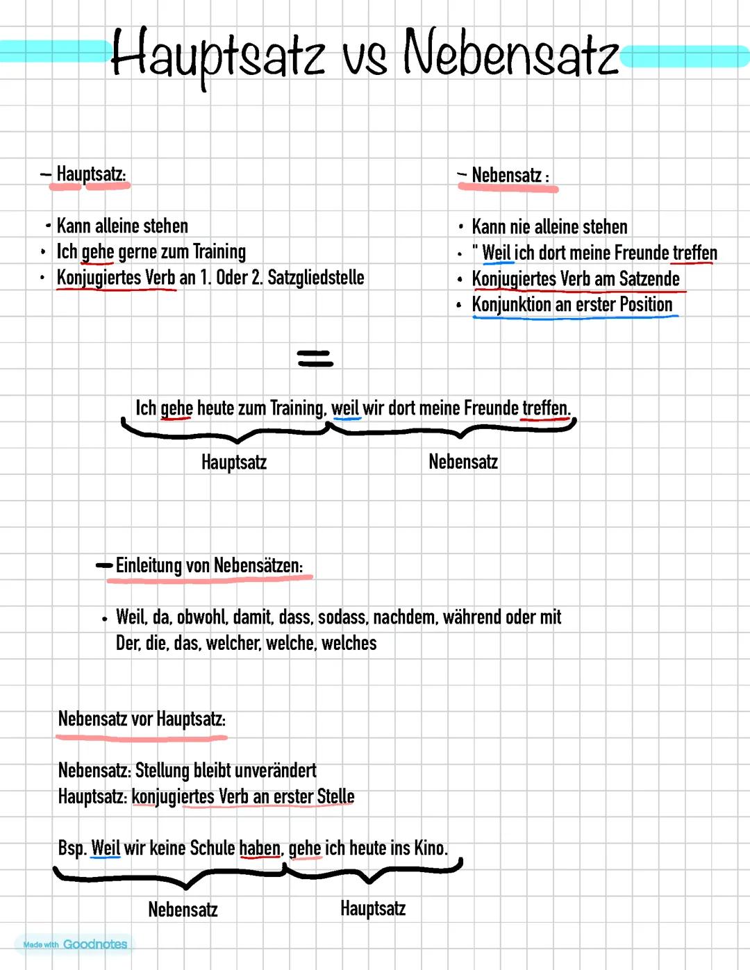 Hauptsatz VS Nebensatz