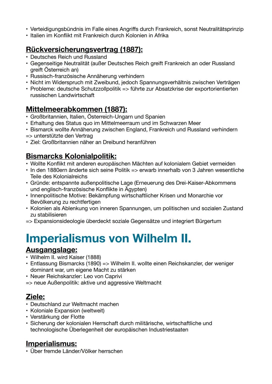# Außenpolitik und Imperialismus des
deutschen Kaiserreiches
## Bismarcks Außenpolitik
**Ziele:**
* Isolierung Frankreichs
* Sicherung