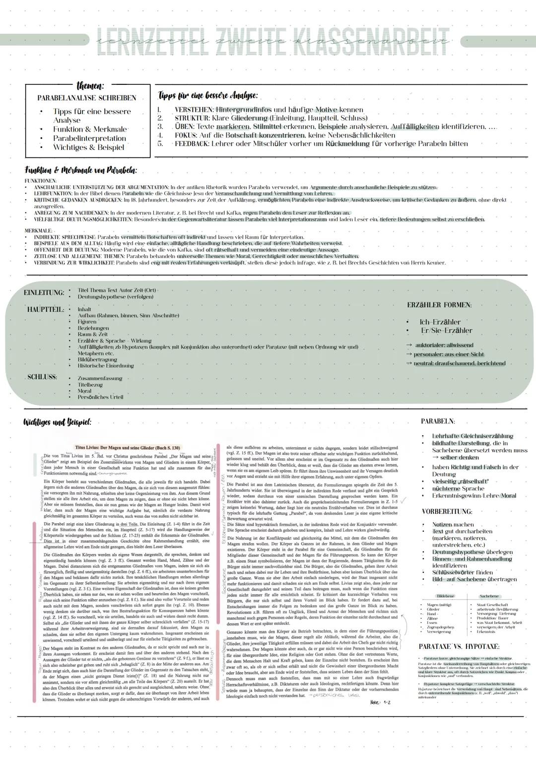 Lernzettel Deutsch: Parabelanalyse/-Interpretation