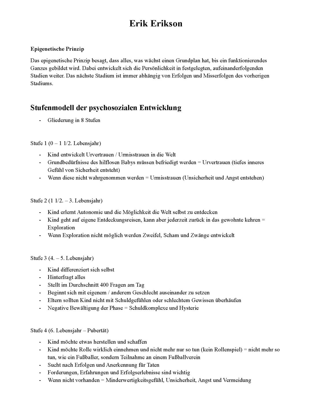 Pädagogik LK Klausur über Erik Erikson