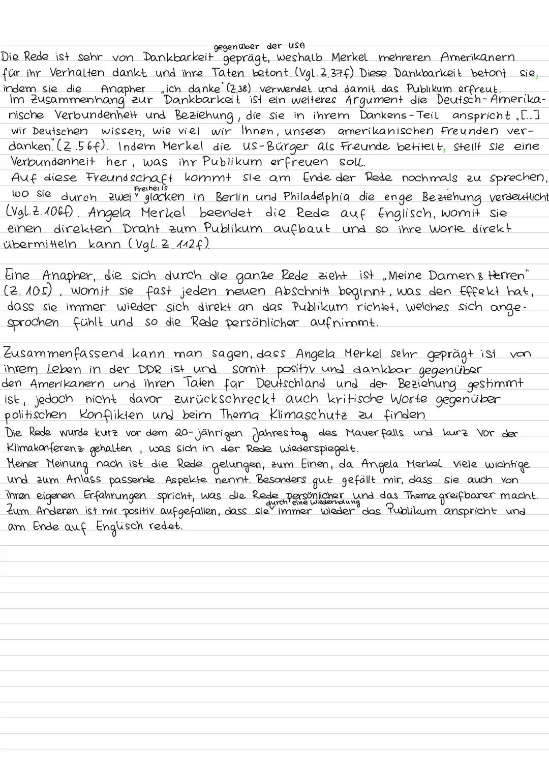 Redeanalyse von Stunde des Dankes"
der damahligen Bundeskanzlerin
historische verga-
In der politischen Rede Stunde des Dankes von Angela Me