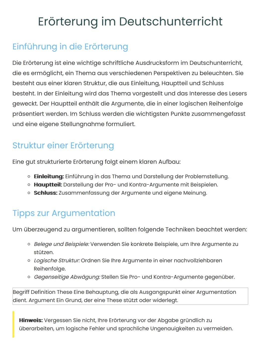 Erörterung Deutsch