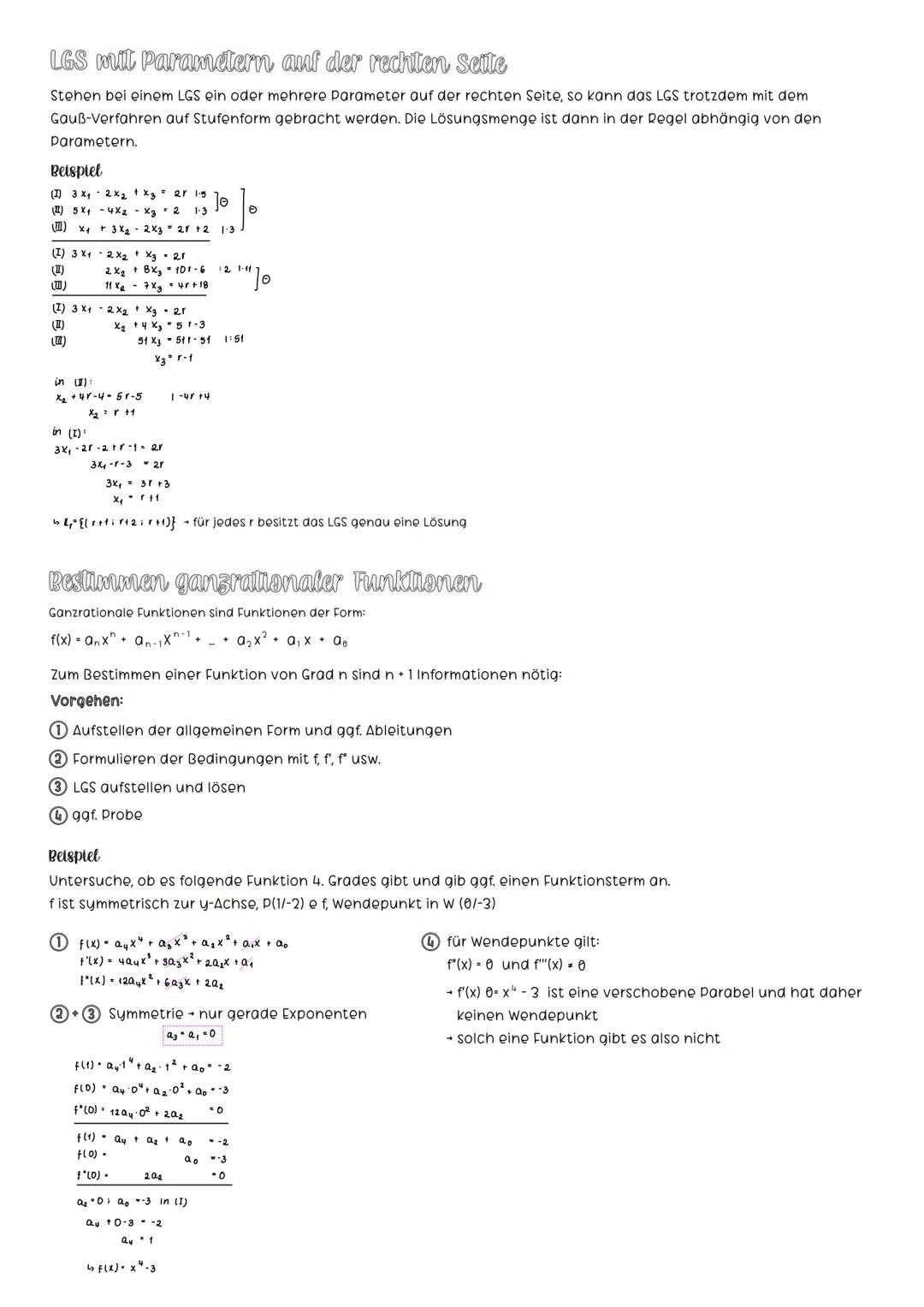 # Analysis
I Lineare Gleichungssysteme
Ein LGS ist ein System aus zwei oder mehreren Gleichungen (kein Quadrat x²", kein hoch 3").
Die Lösu