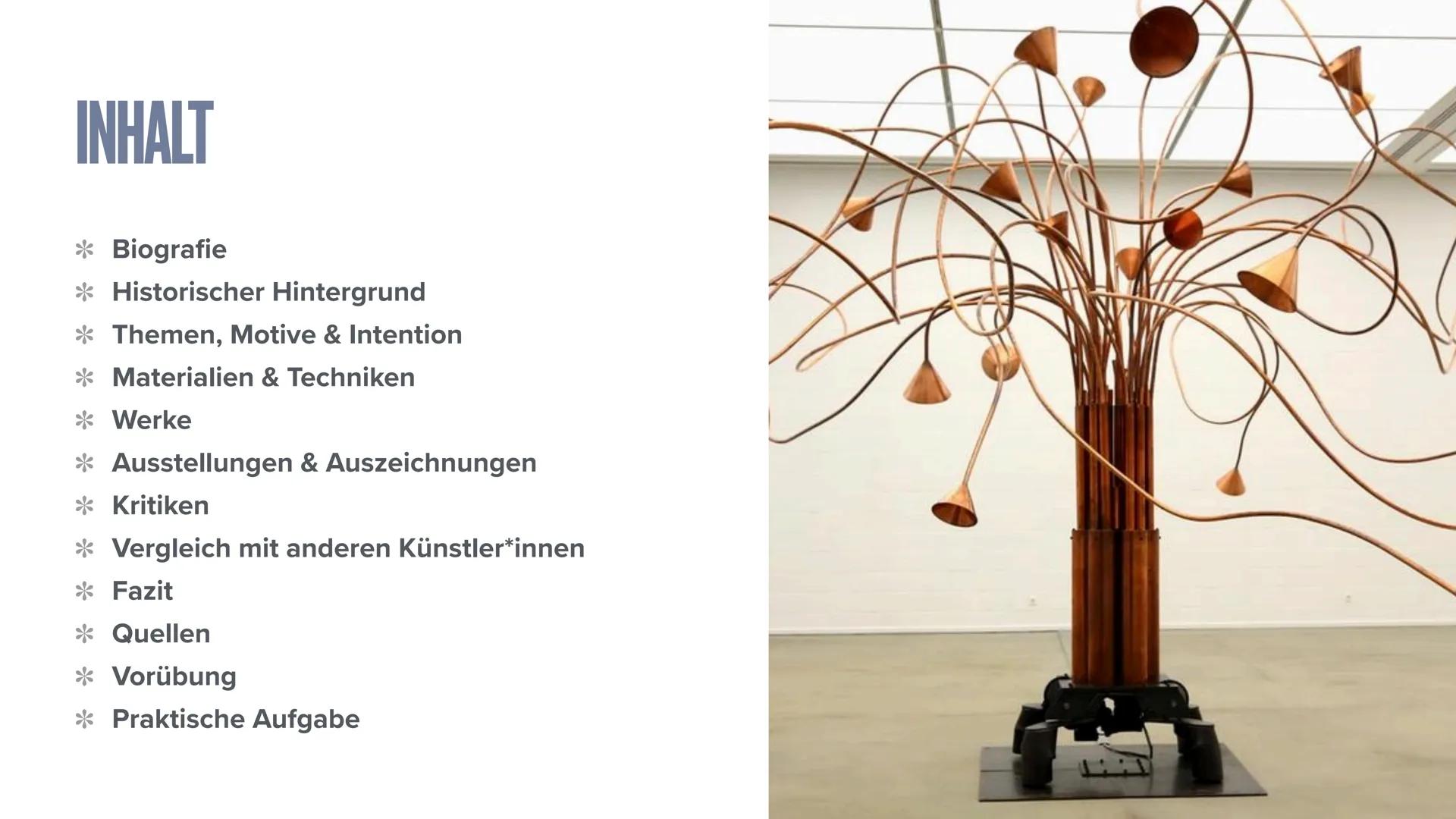 REBECCA HORN
ZOE & SOPHIE „Die sanfte Gefangene" (1978)
,,Memorial Promenade" (1990) INHALT
* Biografie
Historischer Hintergrund
*Themen, Mo