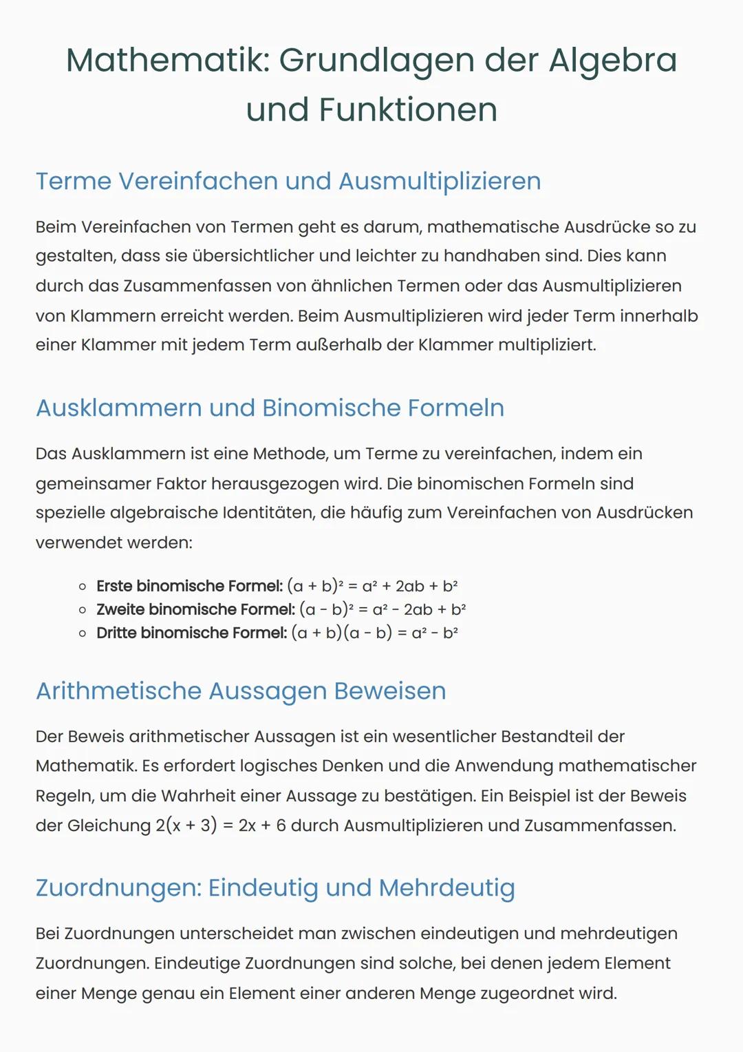 Mathematik: Grundlagen der Algebra
und Funktionen
Terme Vereinfachen und Ausmultiplizieren
Beim Vereinfachen von Termen geht es darum, mathe