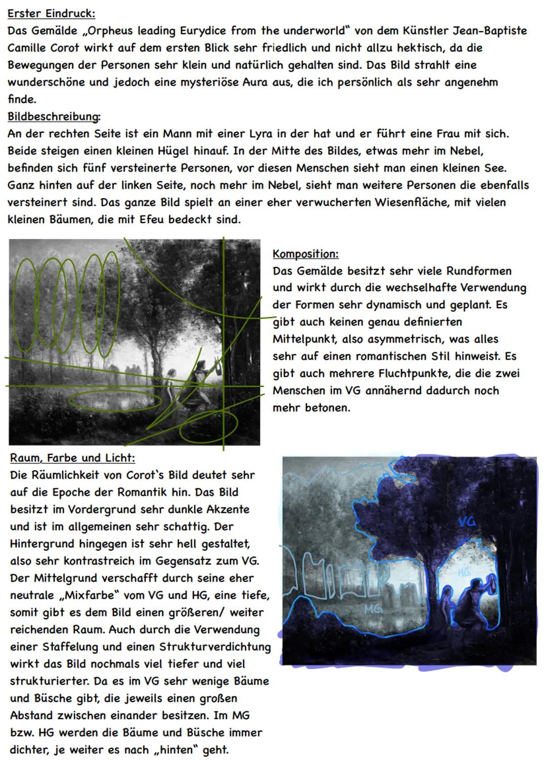 Erster Eindruck:
Das Gemälde „Orpheus leading Eurydice from the underworld“ von dem Künstler Jean-Baptiste
Camille Corot wirkt auf dem erste