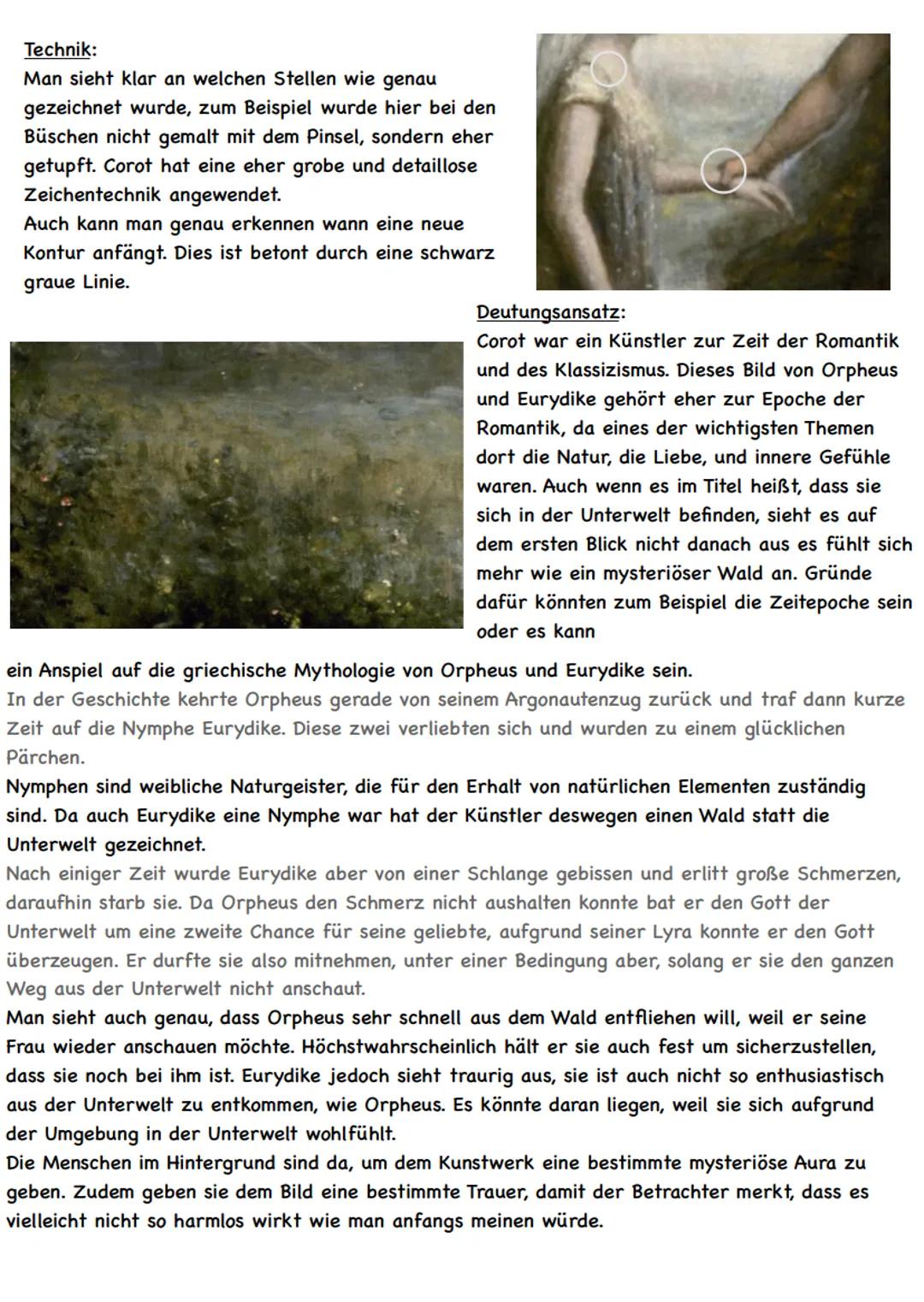 Erster Eindruck:
Das Gemälde „Orpheus leading Eurydice from the underworld“ von dem Künstler Jean-Baptiste
Camille Corot wirkt auf dem erste