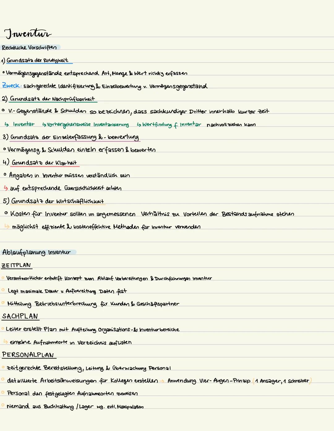 # Inventur
Rechtliche Vorschriften
1) Grundsata der Riridigkeit
• Vermögensgegenstände entsprechend Art, Menge & Wert richtig erfassen.
