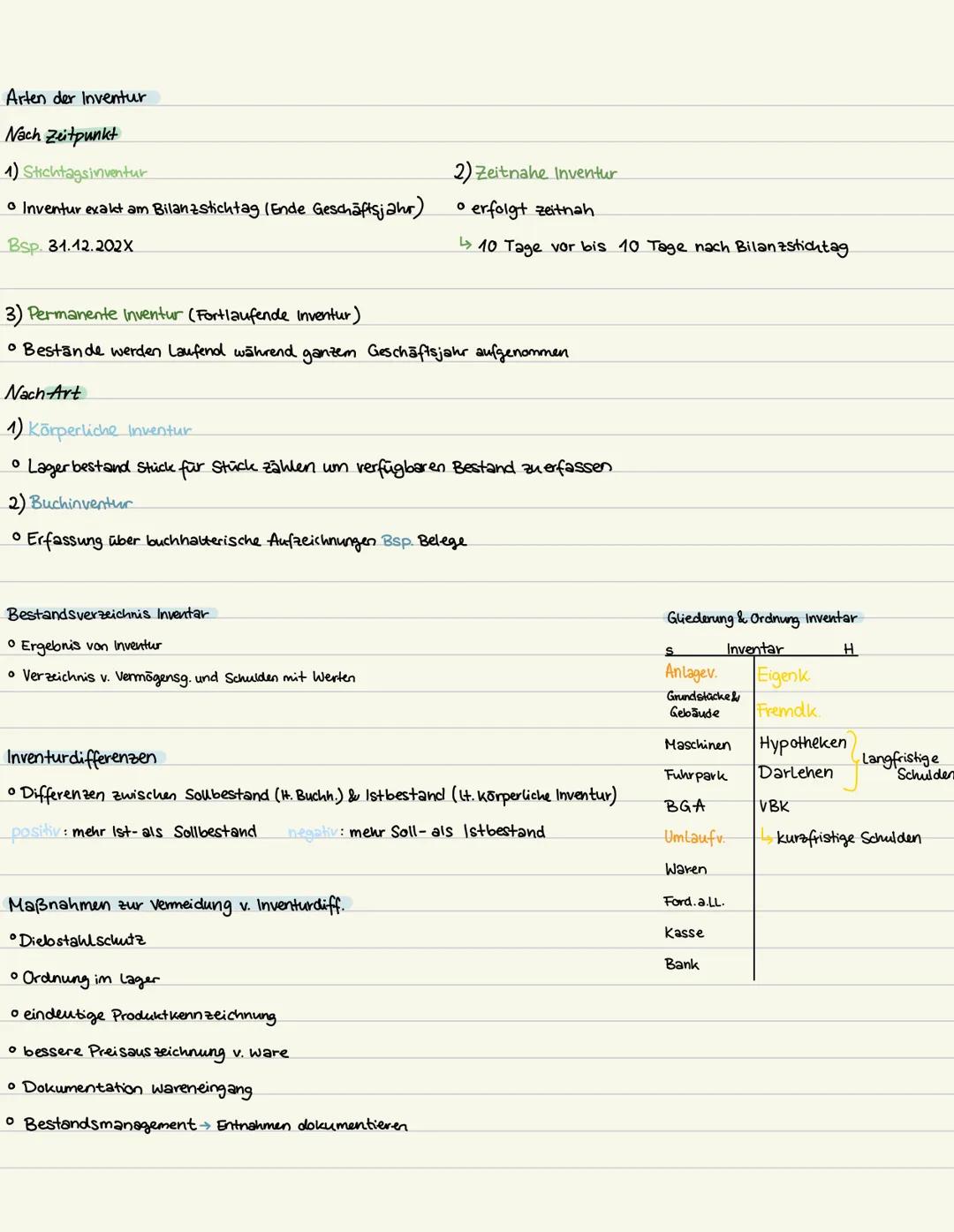 # Inventur
Rechtliche Vorschriften
1) Grundsata der Riridigkeit
• Vermögensgegenstände entsprechend Art, Menge & Wert richtig erfassen.