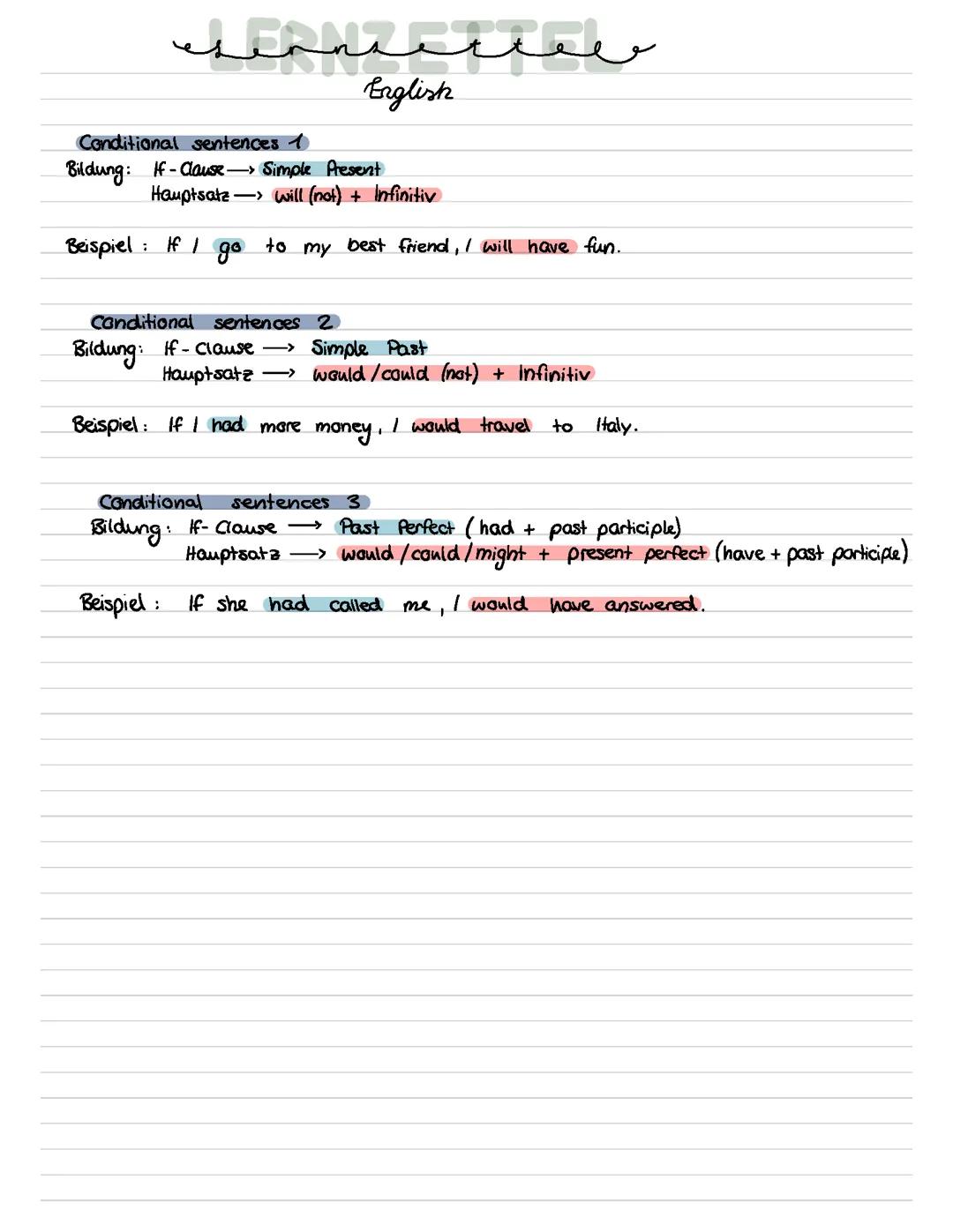 Conditional 1,2,3—> Englisch