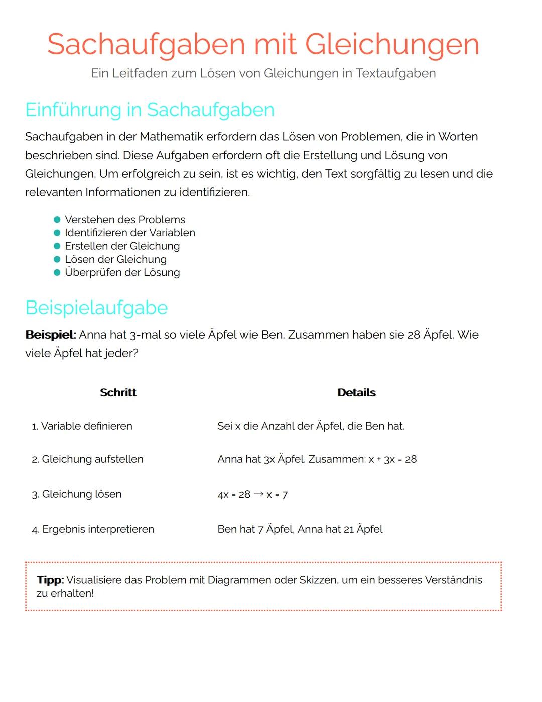 # Sachaufgaben mit Gleichungen
Ein Leitfaden zum Lösen von Gleichungen in Textaufgaben
## Einführung in Sachaufgaben
Sachaufgaben in der