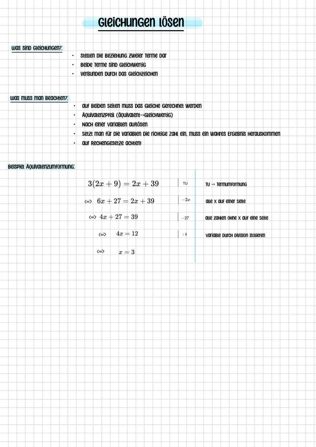 was sind Gleichungen?:
Gleichungen Lösen
Stellen Die Beziehung zweier Terme Dar
Beide Terme SinD Gleichwertig
VerBunDen Durch Das Gleichzeic