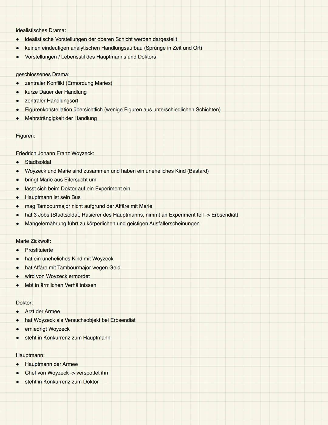 # Woyzeck:
Fakten:
- Titel: Woyzeck
- Autor: Georg Büchner
- Erscheinungsjahr: 1879
- Entstanden: 1836
- Gattung: soziales Drama / Tragödie